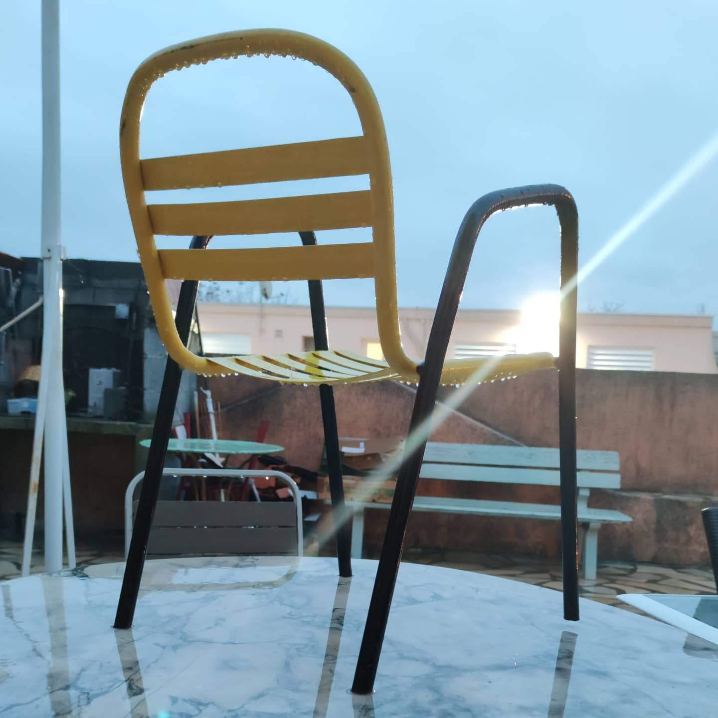Armchair in black and yellow painted steel, circa 1950, in the style of Mallet-Stevens