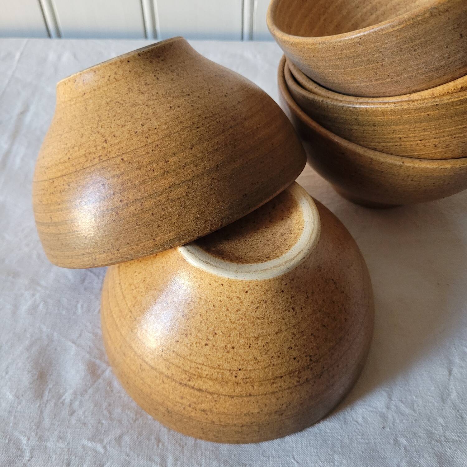 Set of 6 Hand Thrown Stoneware Bowls – Vintage 1970s – Rustic Minimalism