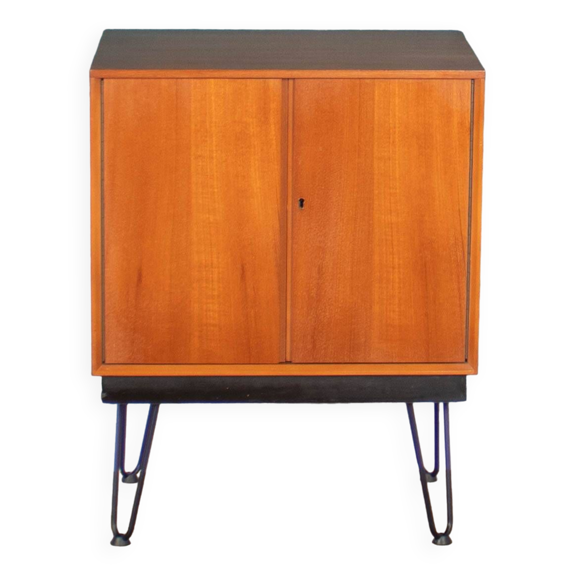Retro Teak 1960s Record Cabinet On Hairpin Legs