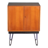 Armoire à disques rétro en teck des années 1960 sur pieds en épingle à cheveux