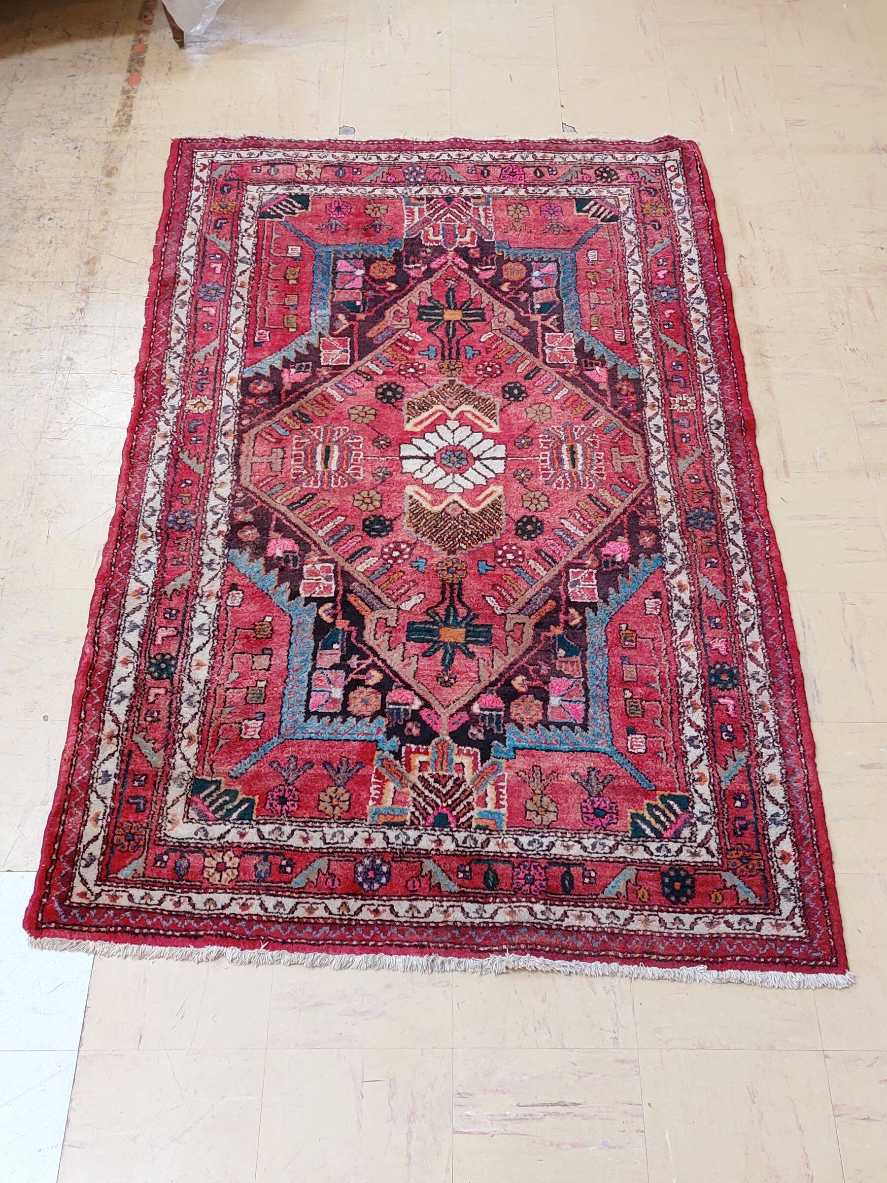 Antique Persian thick wool rug hand knotted 140 x 224 cm