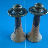 Pair of corsican sandstone candlesticks varnished Truchon Oletta stamped
