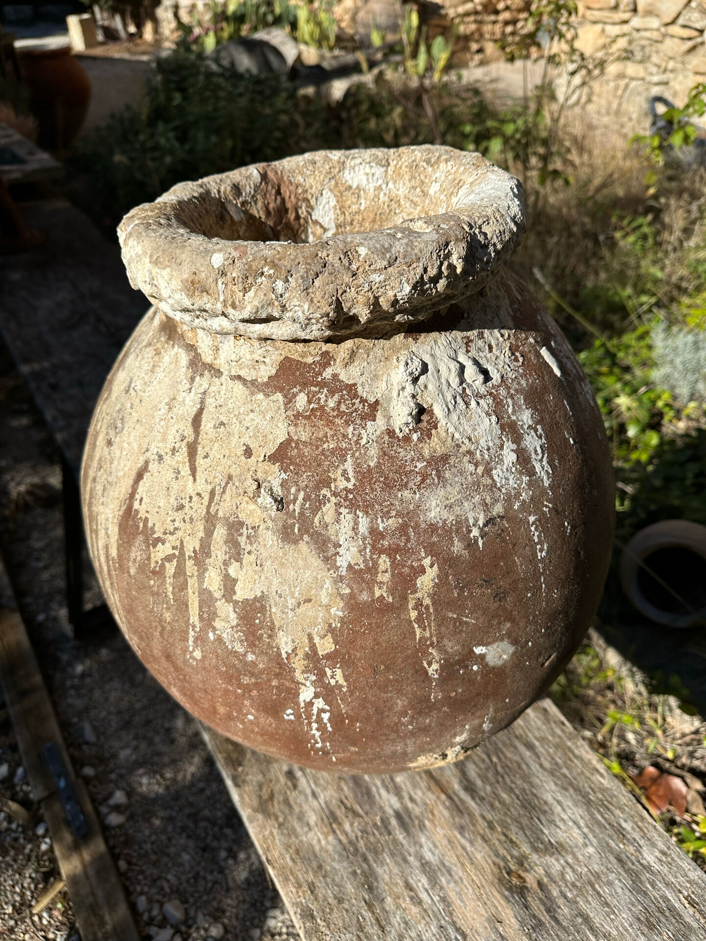 Ancient terracotta pottery jar from the 19th century.