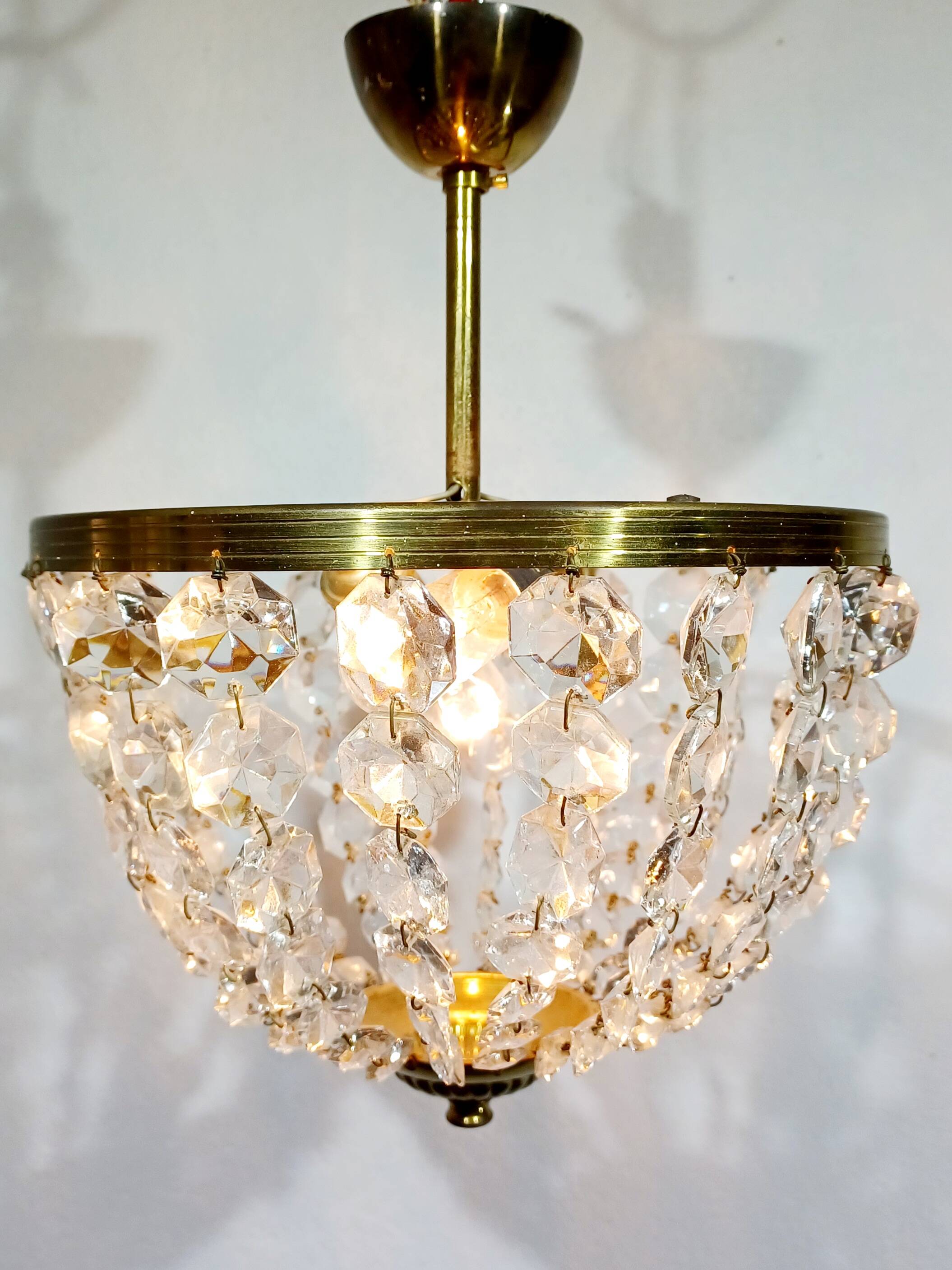 Plafonnier 2 lumières Laiton Et Cristal