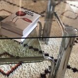 Chromium coffee table and 1970s smoked glass