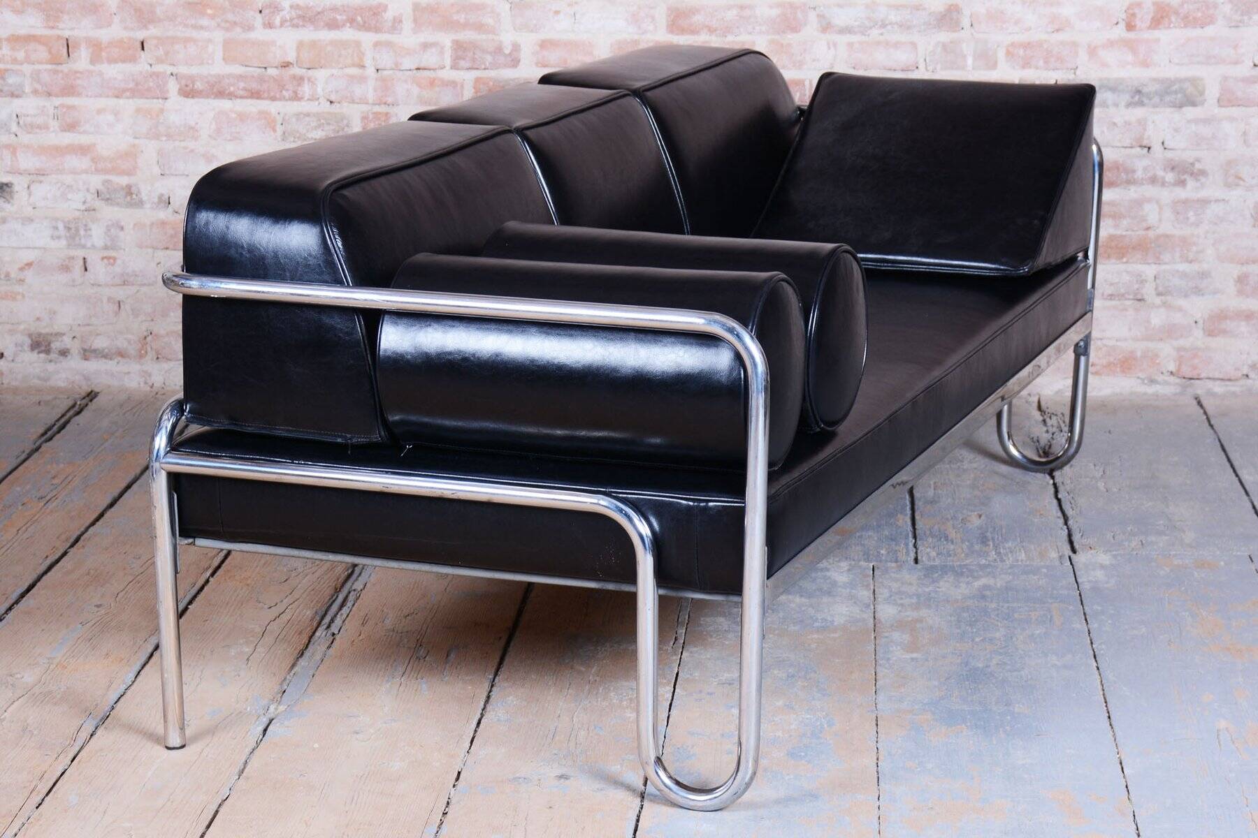Sofa Bauhaus en acier chromé et cuir, tchèque, années 1930
