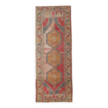 Tapis de couloir persan vintage rouge et bleu, 104 x 280 cm