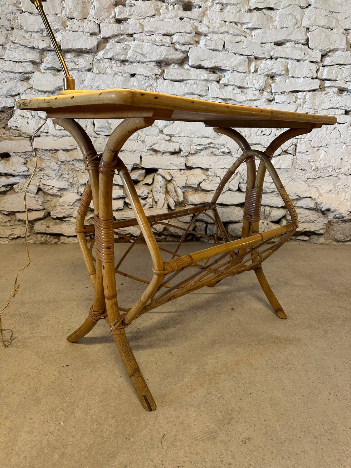 Vintage rattan coffee table with magazine racks