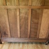 Old solid wood wardrobe with three vintage mirror doors