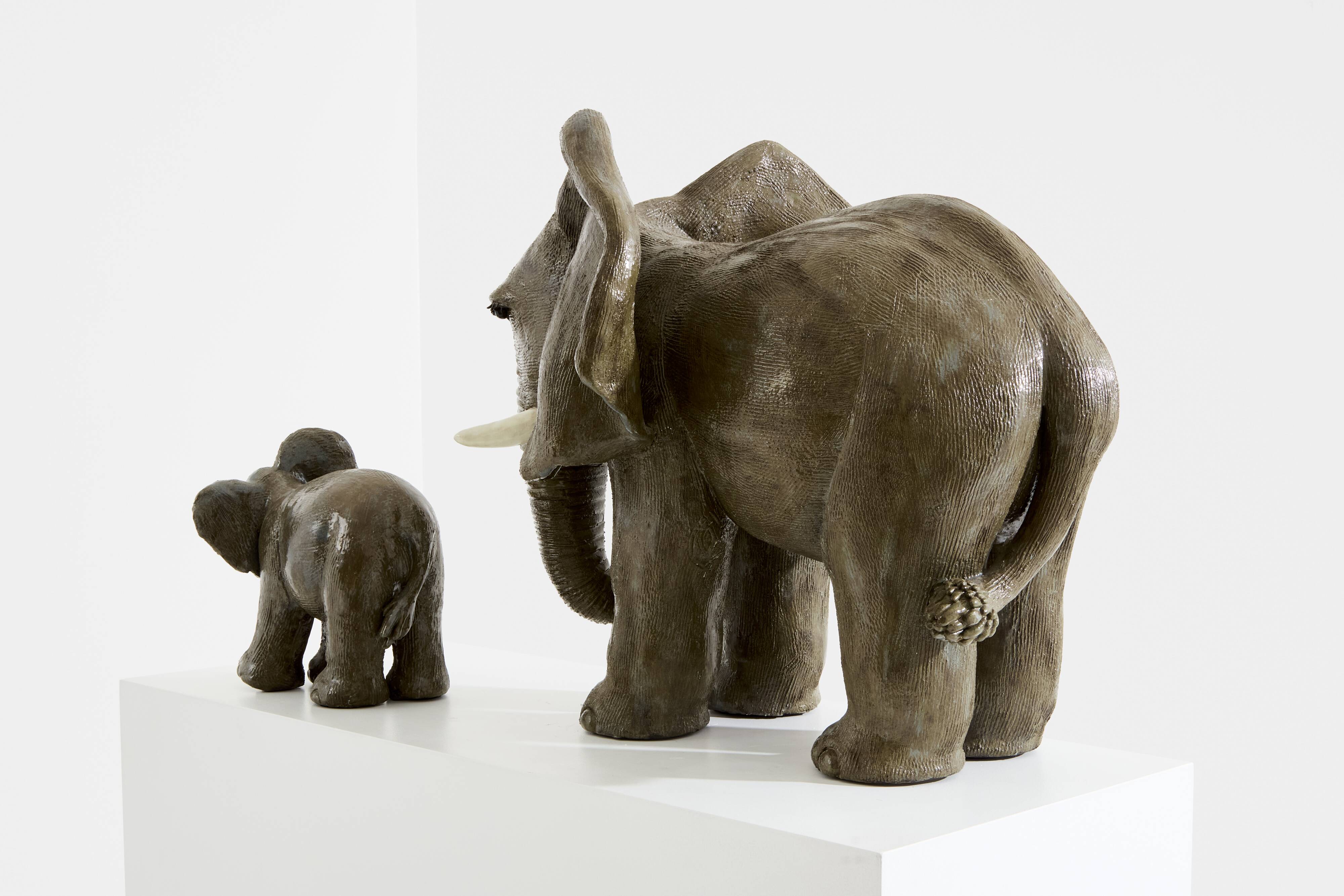Valérie Courtet elephant sculptures in glazed sandstone circa 2010