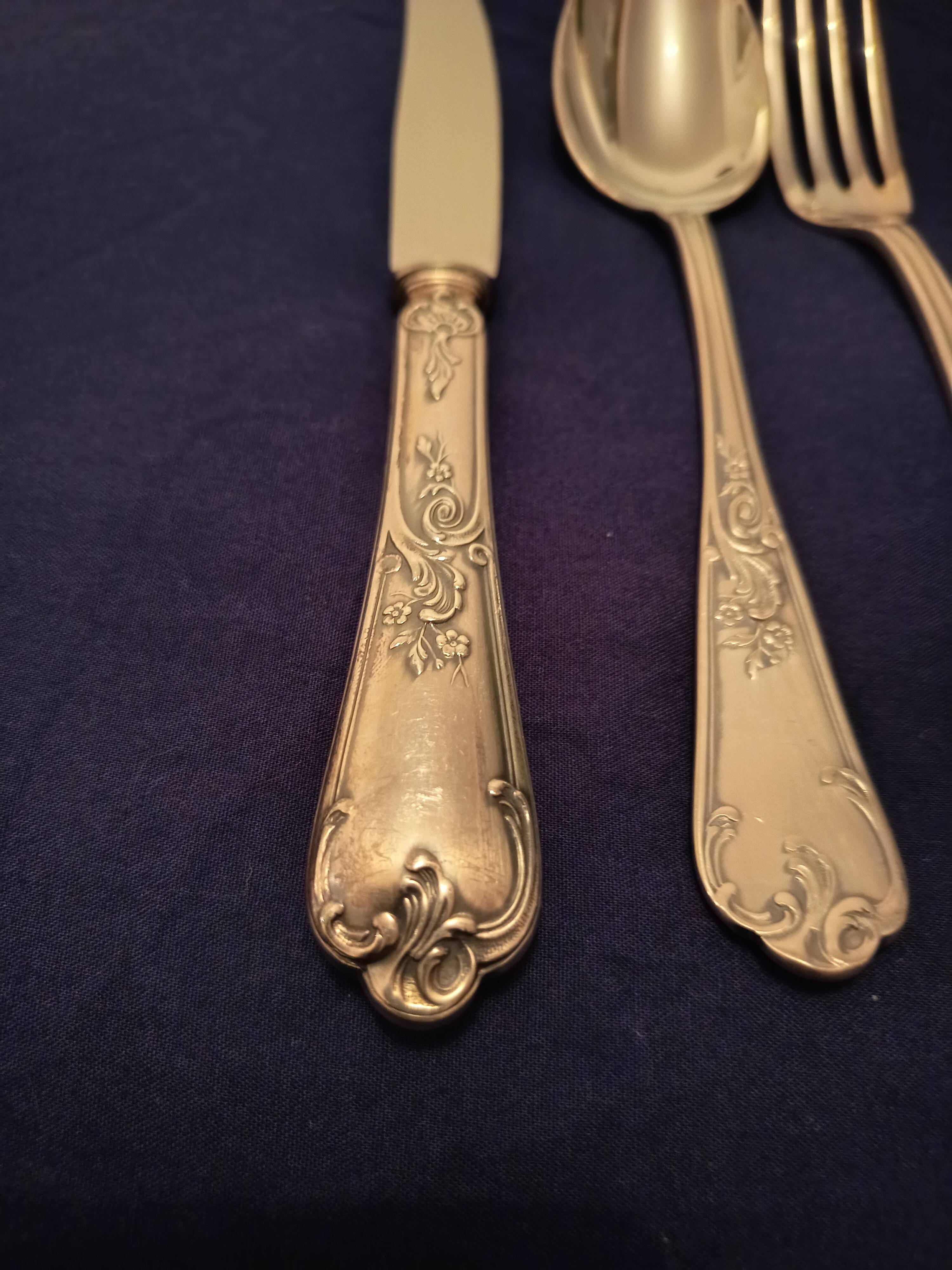 Antique silver-plated flatware set. Complete service for 12 people.