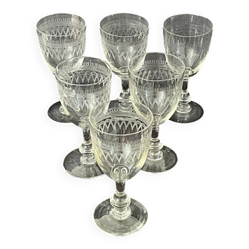 Wine glasses Antique Bohemian hand engraved crystal  – French country