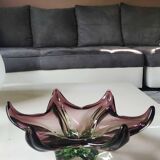 Grand Vide-poche Etoile de Mer/Création Joseph Michael Hospodka/ Verrerie Tchèque Chribska en verre d Art soufflé améthyste/Vert. Diam 24 cm