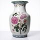Impressive cracked earthenware vase with polychrome botanical decoration by Wong Lee, 1895, vintage.