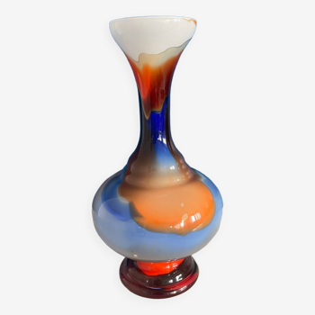 Vase opaline bleu et orange