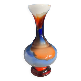 Vase opaline bleu et orange