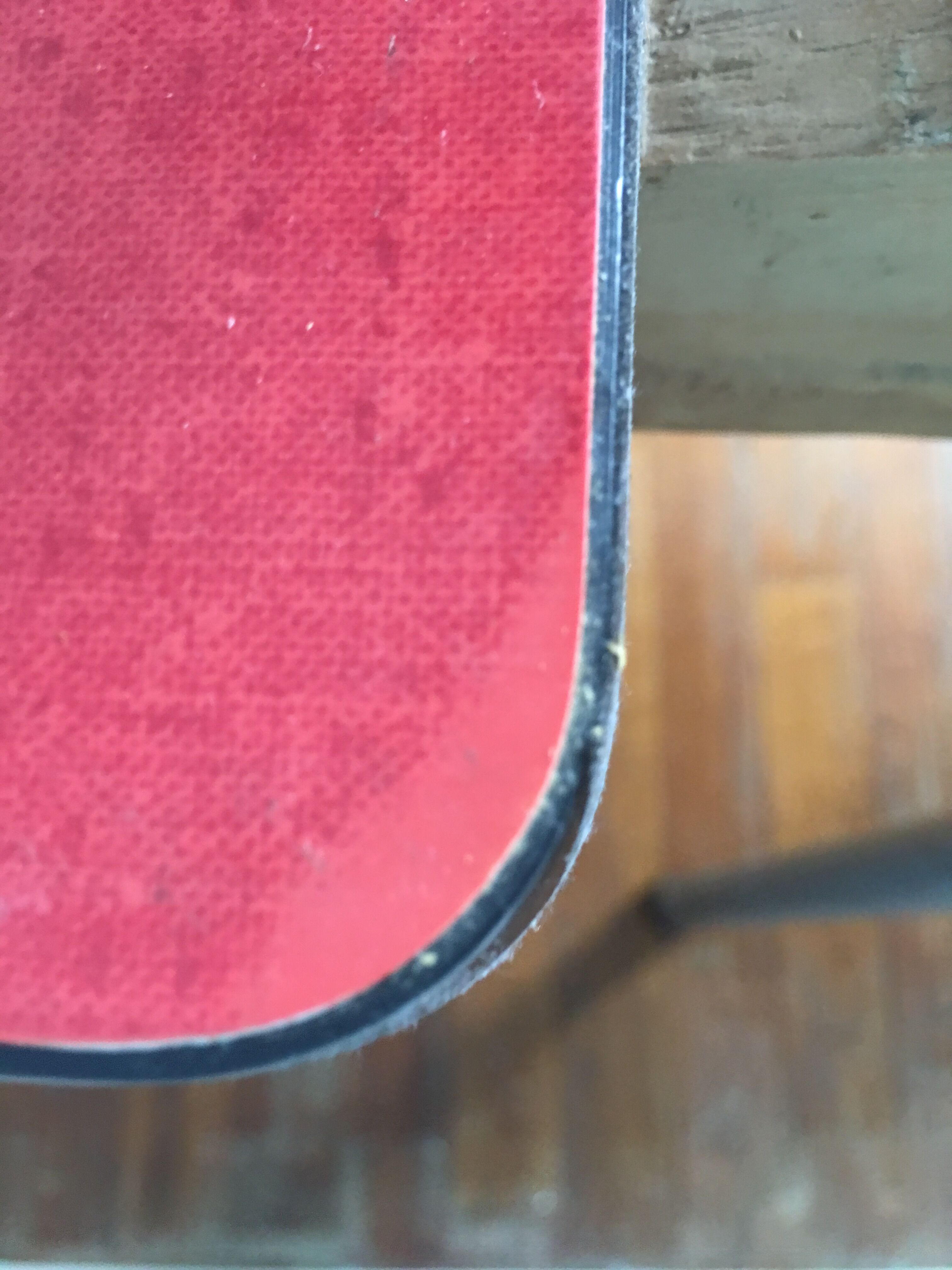 Large table in red formica with extensions + red drawer