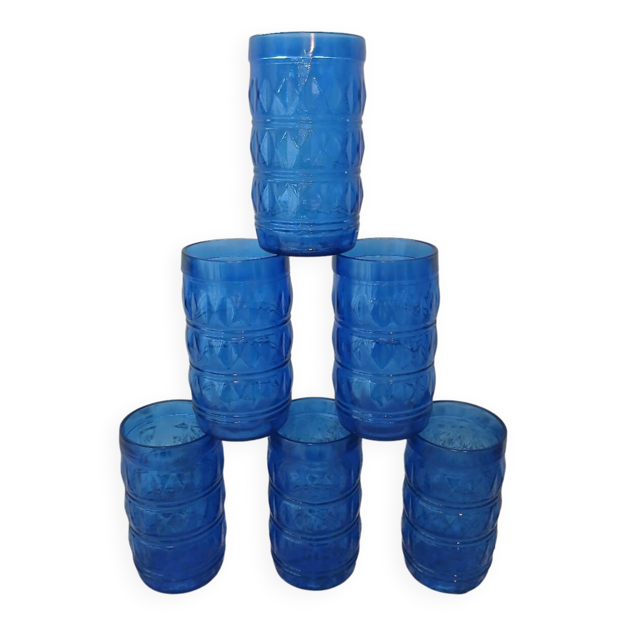 6 antique cobalt blue glasses