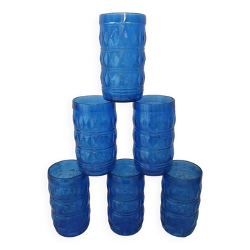 6 verres anciens bleu cobalt