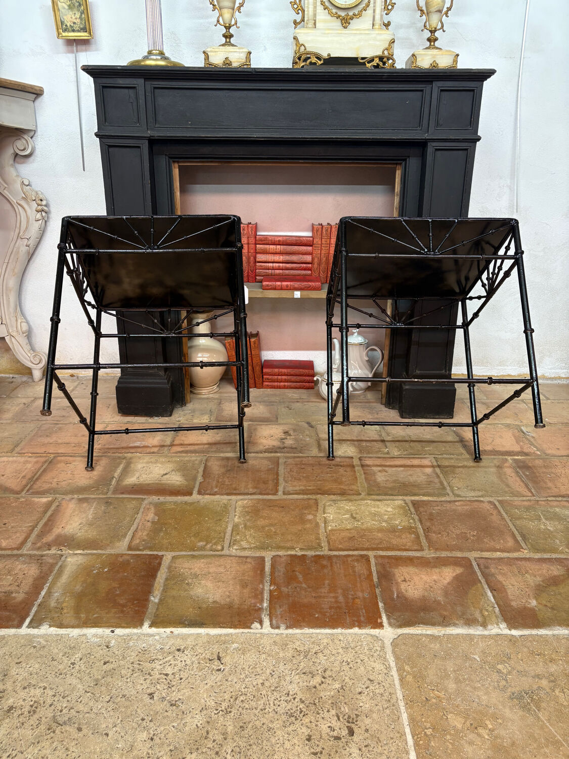 Pair of wrought iron side tables