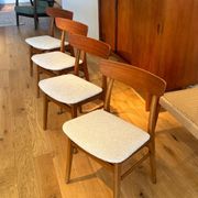 4 Chaises scandinave vintage "Freya" en bouclette lin naturel