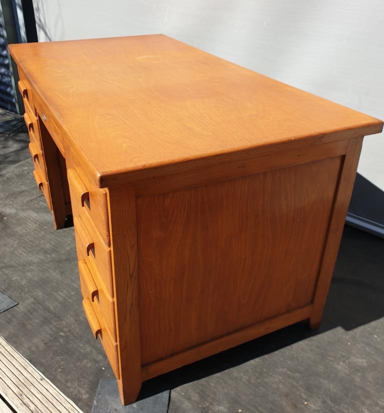 Oak desk 8 drawers double boxes 1950