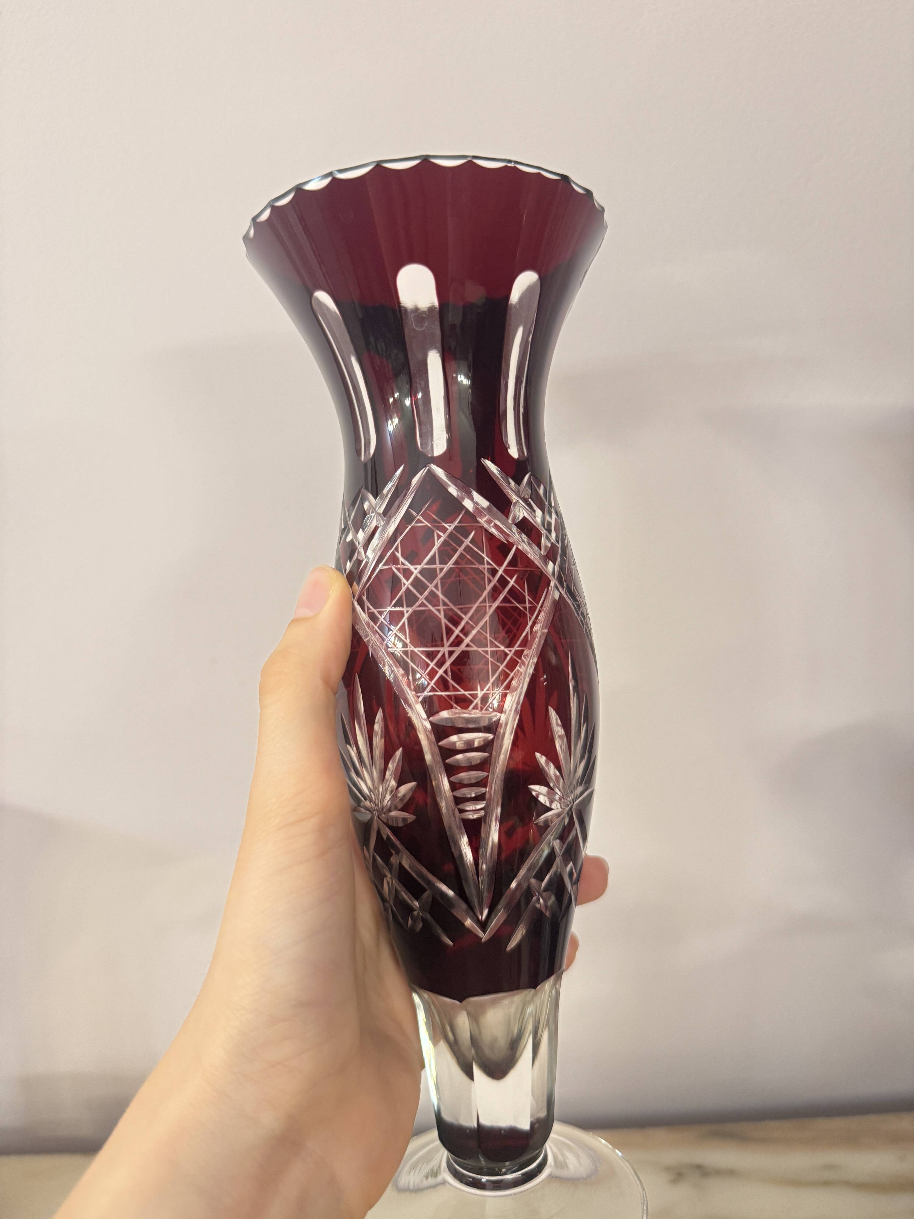 Dark Red Bohemian Crystal Soliflore Vase