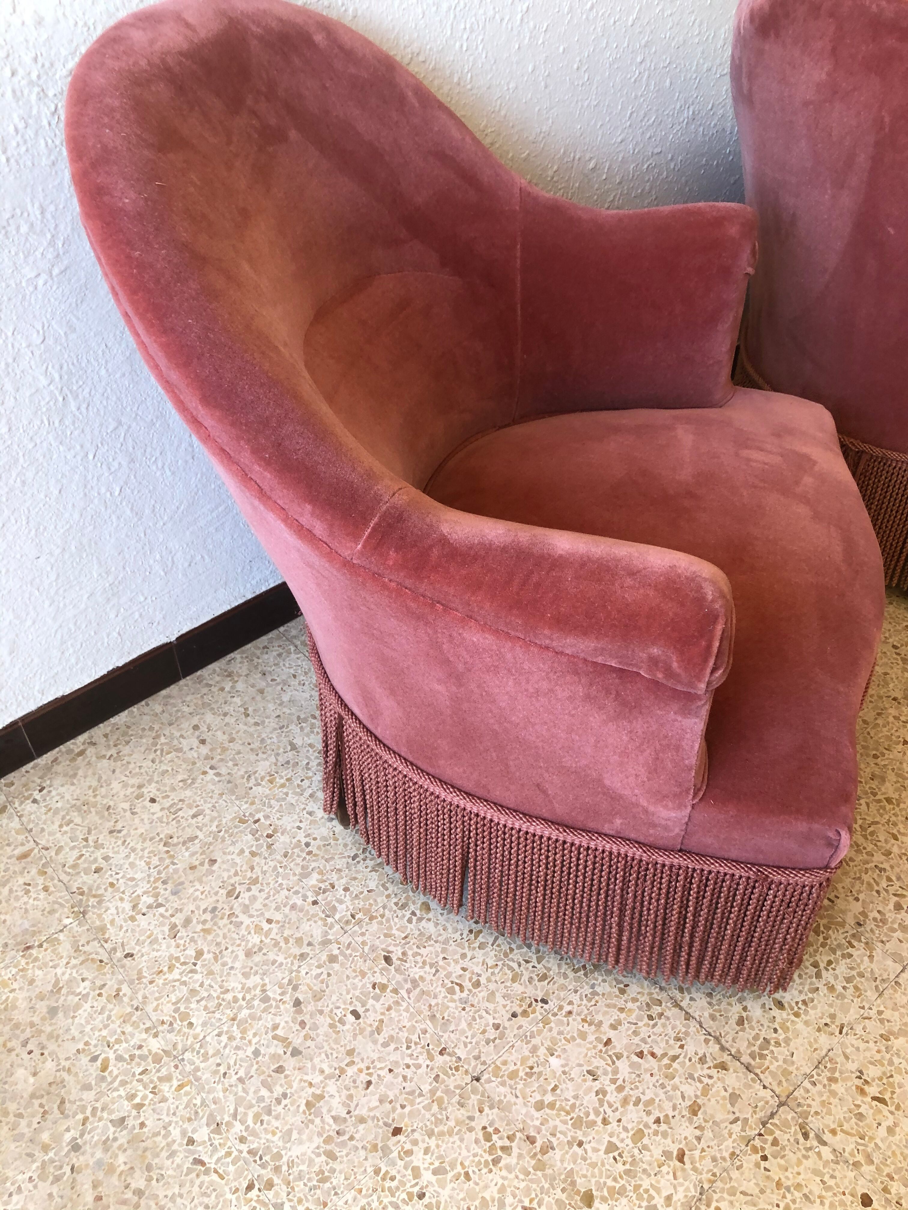 Pair of vintage pink velvet toad chair