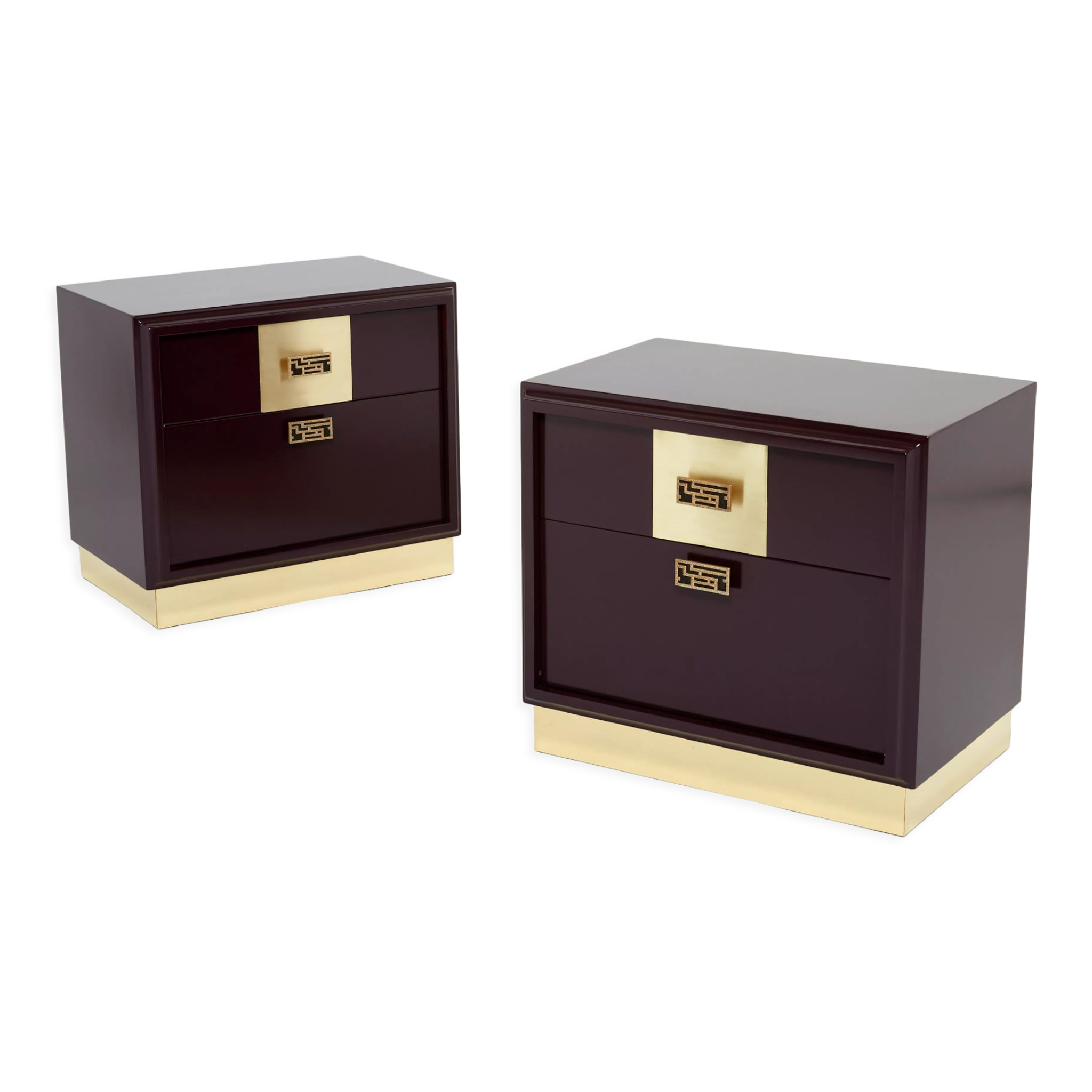 Pair of brass plum lacquer bedside tables Luciano Frigerio Italy 1970
