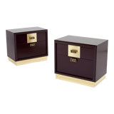 Pair of brass plum lacquer bedside tables Luciano Frigerio Italy 1970