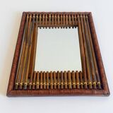 Antique French Art Deco Bamboo and Wood Wall Mirror, Early 20th Century