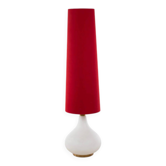 1960s Mid-Century Floor Lamp with Red Fabric Pagode Shade