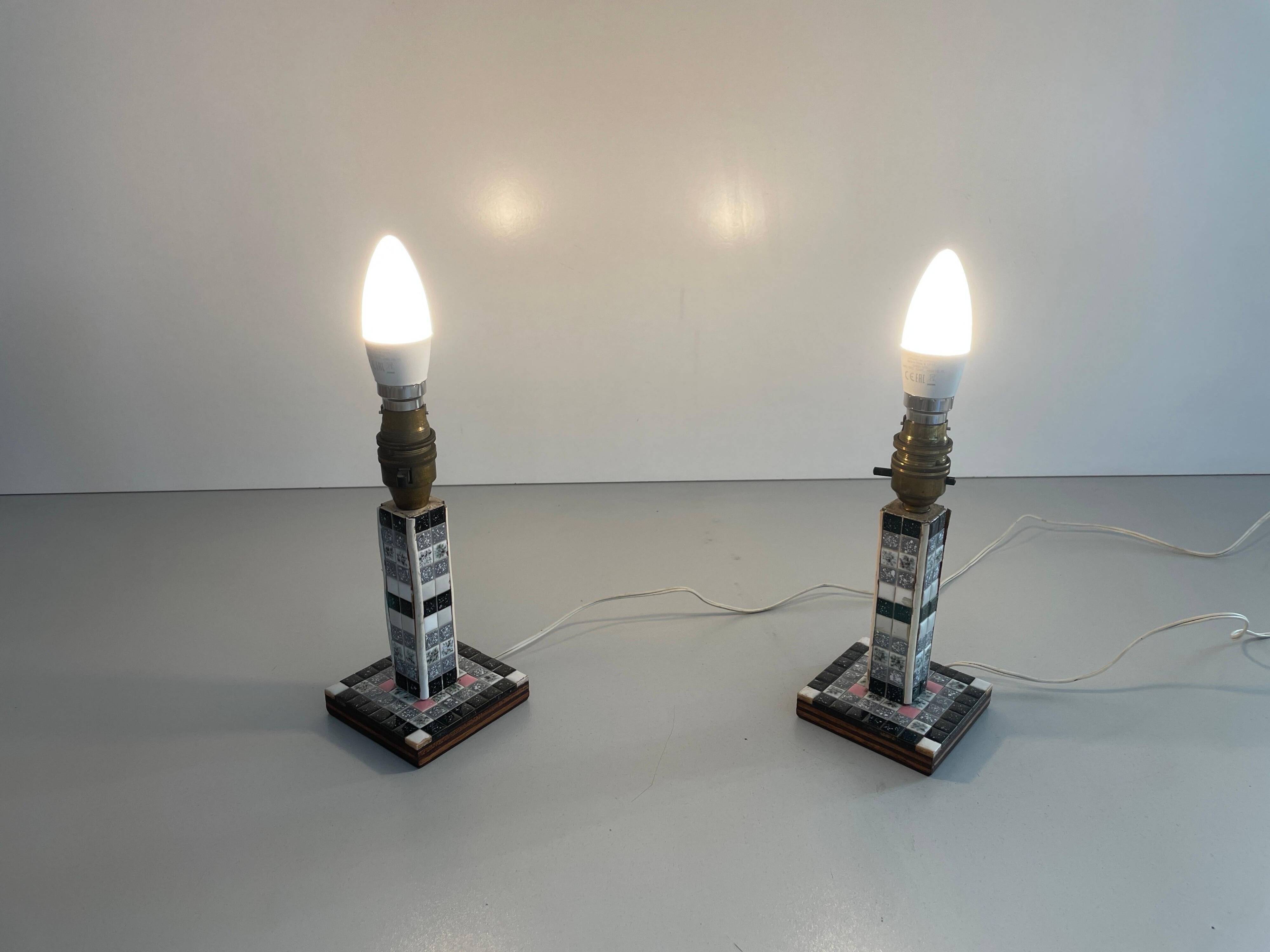 Pair of black and white ceramic table lamps, 1950s, France