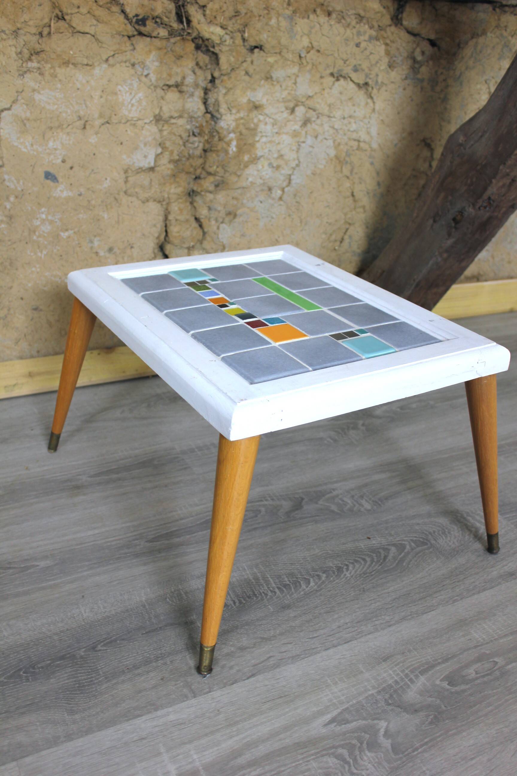 Table basse vintage mosaïque design scandinave 1960