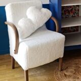 Armchair completely redone fabrics moumoute and its matching rectangular cushion
