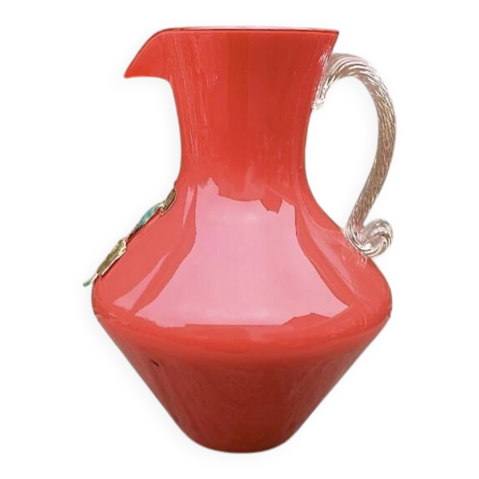 Coral red Provence opaline pitcher vase - 1960s