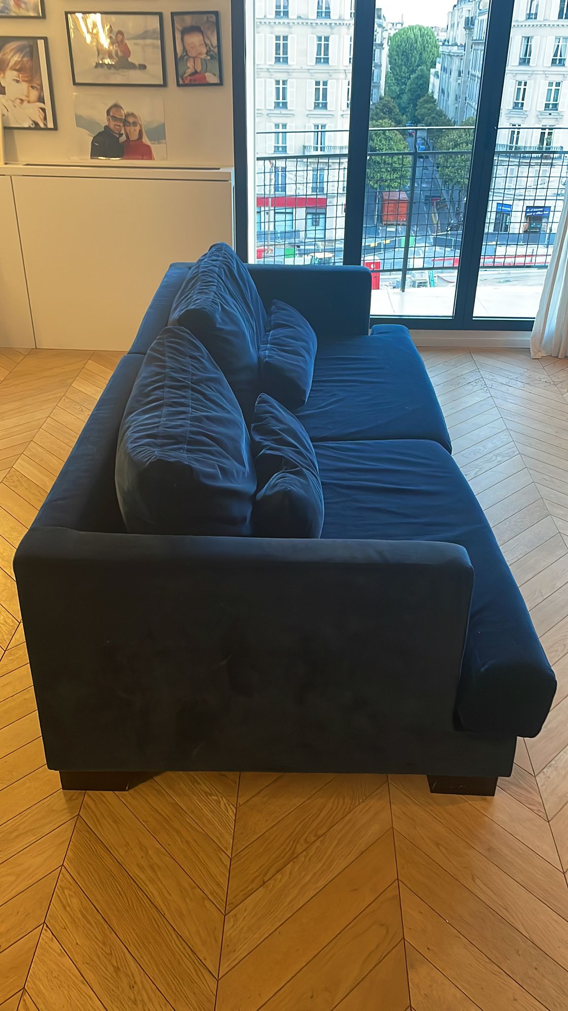 Navy blue velvet sofa