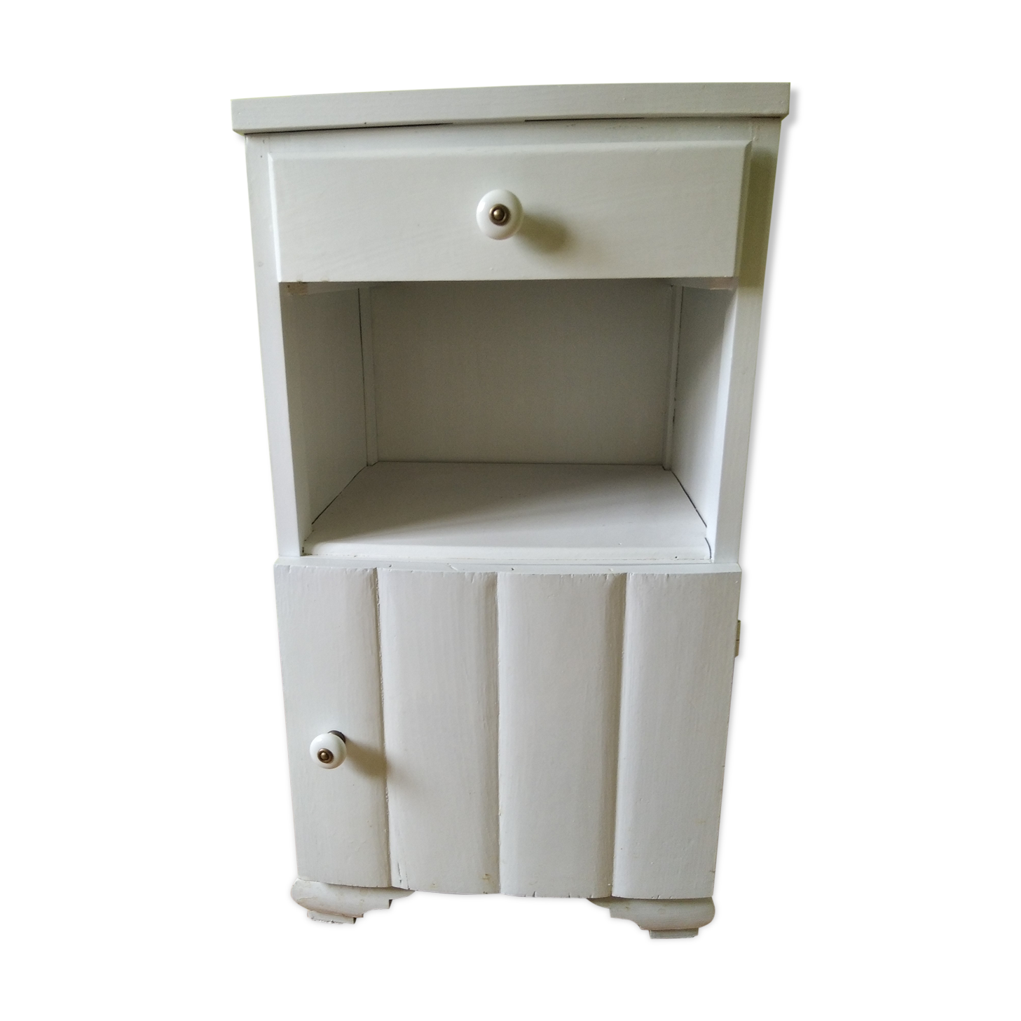 White night table with grey marble top