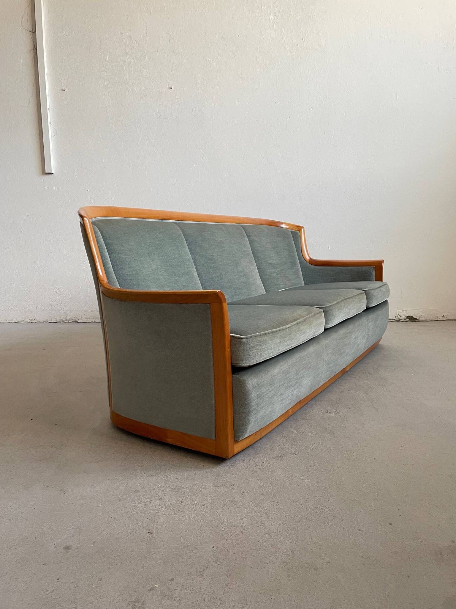 1960s Scandinavian Mid-century Sofa, Solid Cherry Wood and Velvet