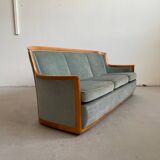 Canapé scandinave des années 1960, style milieu du siècle, en cerisier massif et velours