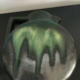 Carafe broc pitcher in green ceramic with metallic highlights