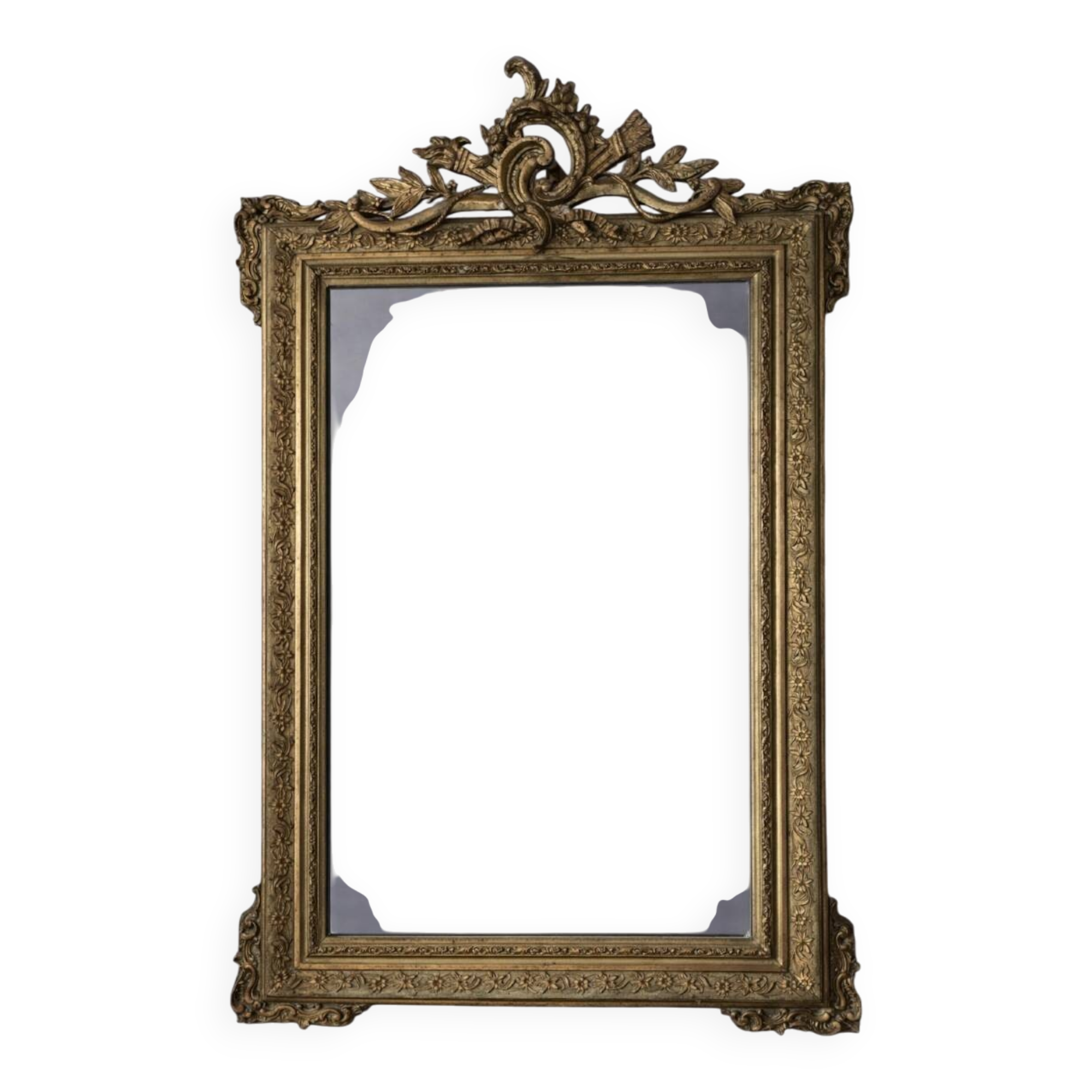 Antique gilded mirror with sculpted pediment – Napoléon III period – 19th century