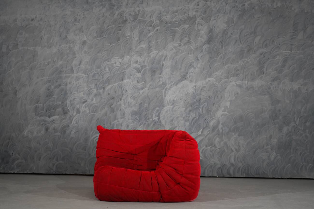 Red Alcantara Togo 2-seater sofa and corner by Michel Ducaroy for Ligne Roset, 2000s