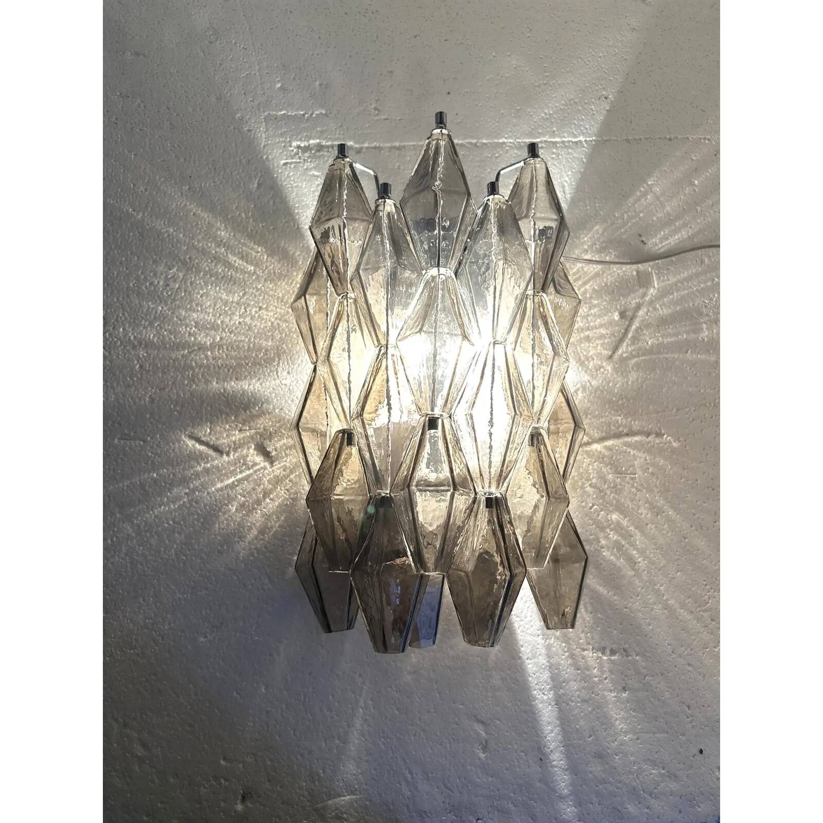 Italian “Poliedri” Murano Glass Wall Sconce Pair in Venini Design