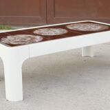 Table low space age in wood and ceramics 1970s