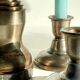 Industrial candle holders steel and silver bronze vintage