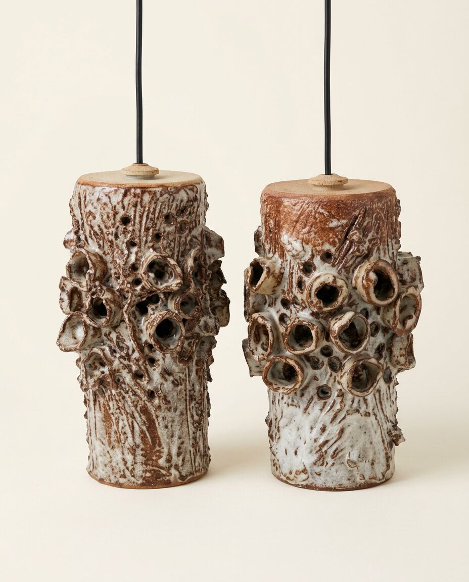 Pair of ceramic pendants by Bodil Marie Nielsen, Denmark, 1950s