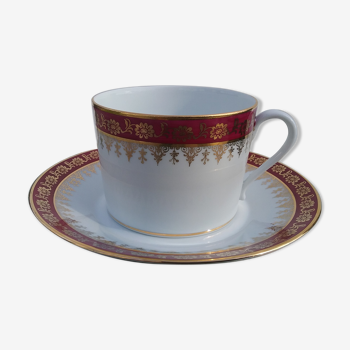 Tasse à déjeuner et grande sous tasse en porcelaine de Limoges