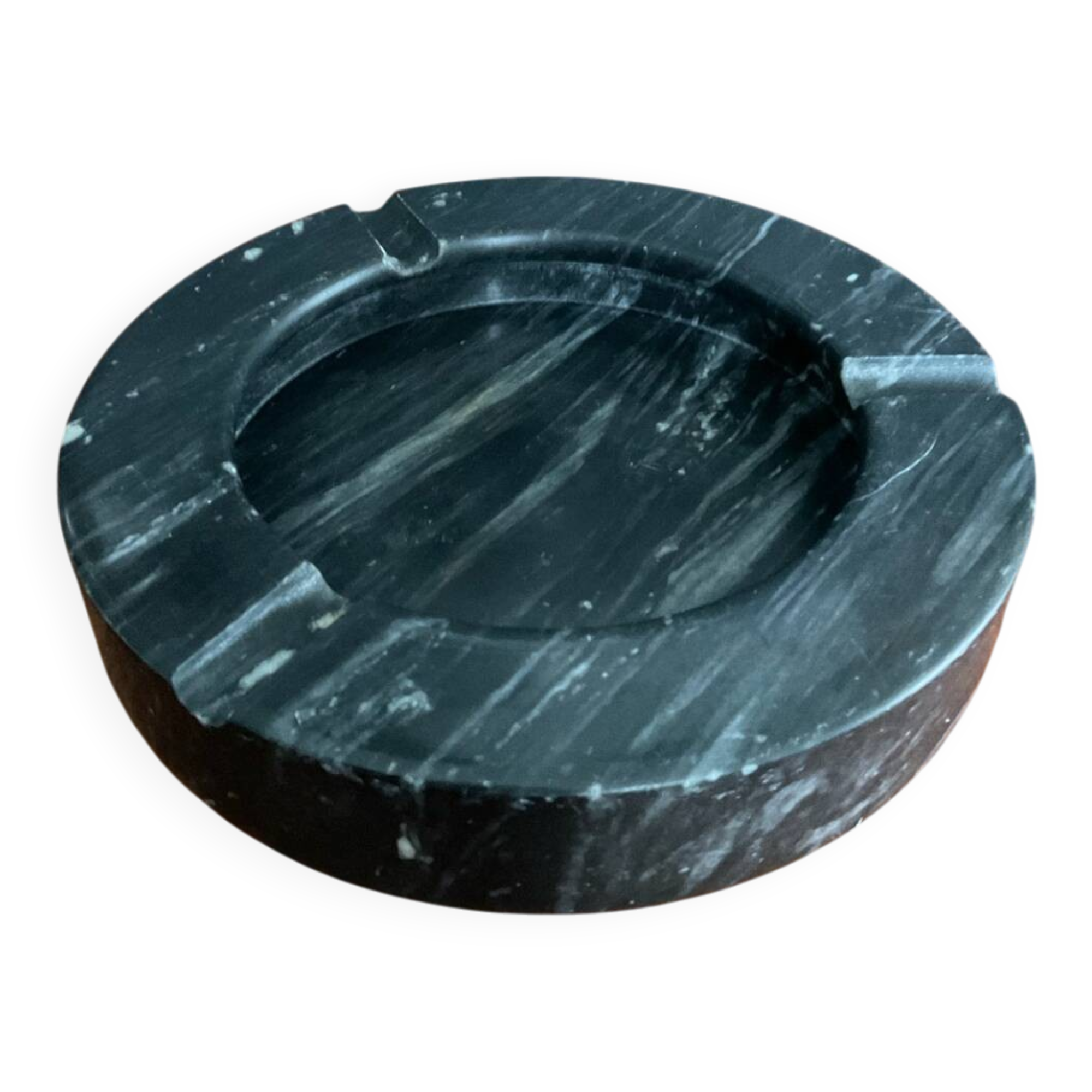 Vintage black marble ashtray and catchall.
