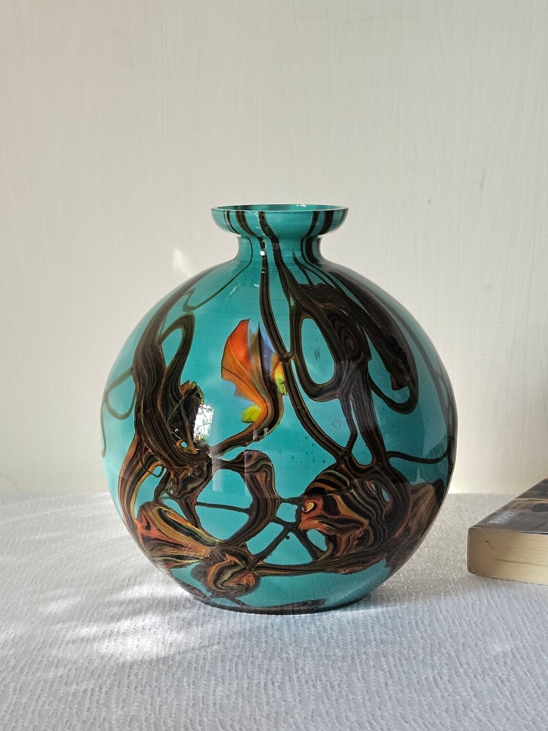 Vintage Czech multicoloured blown glass ball vase